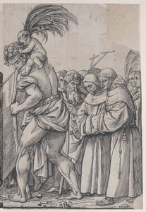 Seksjon H: Den hellige Christopher bærer Kristusbarnet, fra The Triumph of Christ, 1836. av Andrea Andreani