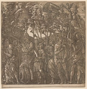 The Triumph of Julius Caesar: Soldiers Carrying Banners and Standards, 1593-99. av Andrea Andreani