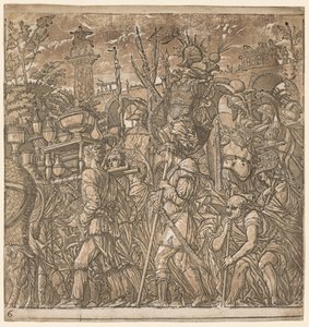 The Triumph of Julius Caesar: Soldiers Carrying Vases and Trophys of War, 1593-99. av Andrea Andreani