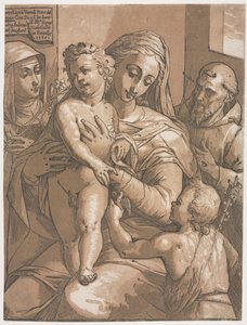 Jomfru og barn med St. John, St. Catherine of Siena og St. Francis av Andrea Andreani