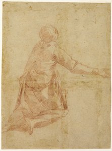 Knestående figur fra ryggen (recto); Tre halvlange studier av sløret kvinneskikkelse (verso)