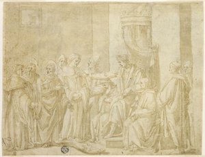 De hellige Peter og Paul diskuterer med Simon Magus før Nero (rekto); Fem scener fra historien om Moses (verso)