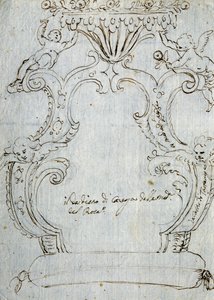 Skisse for stolrygg, ca 1715, av Andrea Brustolon (1662-1732), blyant og penn på hvitt papir, Italia av Andrea Brustolon