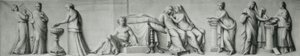 Et grisaille-panel som viser scener basert på Aldobrandini-ekteskapet