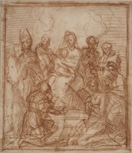 Tronet Madonna med barn og åtte helgener (komposisjonsstudie for altermaleriet i Sarzana) av Andrea del Sarto