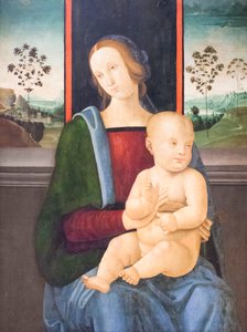 Madonna med barn (olje på tre) av Andrea Ingegnio
