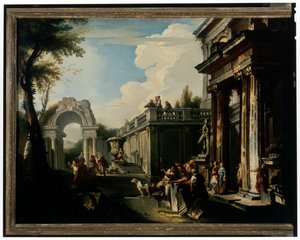 Arkitektonisk Capriccio med fontene