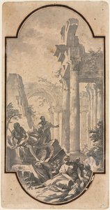 Figures Near the Ruins of a Corinthian Temple recto, Fragment of an Arch tracing from recto ver 