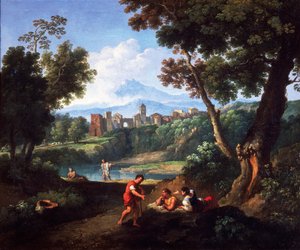 Landskap, av Andrea Locatelli (1695-1741), olje på lerret, 61x73 cm.