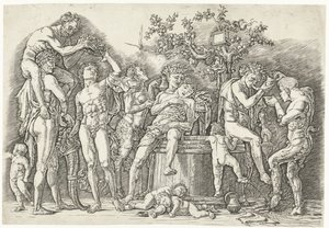 Bacchanal med satyrer og bacchanter ved vinpresse av Andrea Mantegna