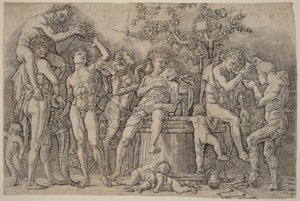 Bakkanal med et vinfat av Andrea Mantegna