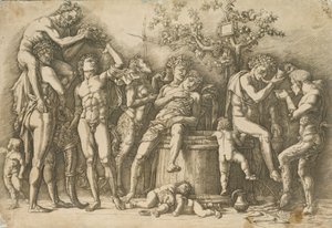 Bacchanal with a Wine Vat, ca. 1470-90 (gravering og tørrpunkt) av Andrea Mantegna