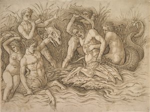 Battle of the Sea-Gods høyre halvdel, ca. 1485-88. av Andrea Mantegna