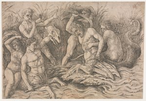 Battle of the Sea Gods - høyre del, ca. 1485-88. av Andrea Mantegna
