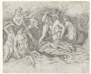 Kamp mellom tritoner med nereider på ryggen Slaget ved havgudene av Andrea Mantegna