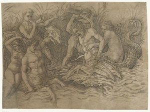 Kamp mellom tritoner med nereider på ryggen Slaget ved havgudene av Andrea Mantegna