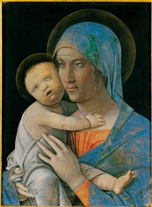 Madonna og barnet (tempera på tre) av Andrea Mantegna
