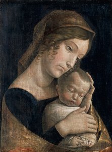 Madonna og sovende barn av Andrea Mantegna (1431-1506), lim tempera på lin, 43x32 cm av Andrea Mantegna