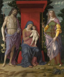 Madonna og barn, døperen Johannes og Maria Magdalena. Sannsynligvis 1490-1505 av Andrea Mantegna