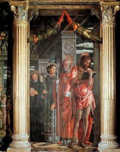 Saints John og Lorenzo og to Saints, detalj fra San Zeno-altertavlen av Andrea Mantegna