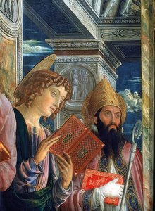 San Zeno-alteret. Detalj av venstre side. 1457-1460. På bildet er evangelisten Johannes og Zenon fra Verona av Andrea Mantegna