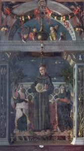 St Bernardino av Siena med engler av Andrea Mantegna