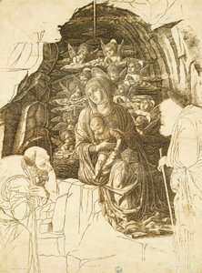 Study for Adoration of Magi av Andrea Mantegna (1431-1506), tegning av Andrea Mantegna