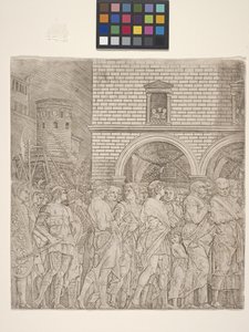 Senatorene - The Triumph Of Julius Caesar (gravering på kremfarget papir) av Andrea Mantegna