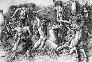 Slaget ved havgudene, av Andrea Mantegna (1431-1506), gravering. Detalj. av Andrea Mantegna