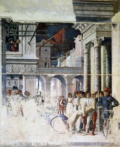 Transport av Saint Christopher halshugget kropp, detalj fra Martyrdom of Saint Christopher av Andrea Mantegna