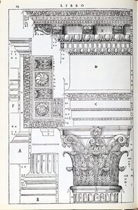 Dekorative detaljer fra Tempio of Trajan, illustrasjon fra en faksimilekopi av 