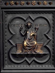 Veldedighet, panel C av sørdørene til dåpskapellet i San Giovanni, 1336 (bronse)