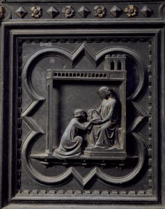 Salome tar hodet til døperen Johannes til sin mor Herodias, Herodes kone, attende panel av sørdørene til døperen San Giovanni, 1336 (bronse)