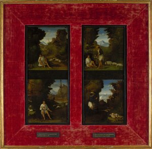 Scener fra Tebaldeos Eclogues, ca. 1510 av Andrea Previtali