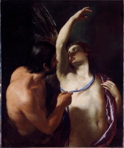Icarus og Dedale (Icarus og Daedalus) Maleri av Andrea Sacchi (1599-1661) begynnelsen av 1600-tallets gener, Musei di Strada Nuova (ex Palazzo Rosso)