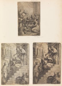 Tilbedelse av magi, Kristus og kvinnene på trappen, ca. 1541-44. av Andrea Schiavone