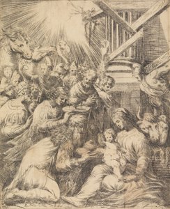 Tilbedelse av magi, ca. 1553-60. av Andrea Schiavone