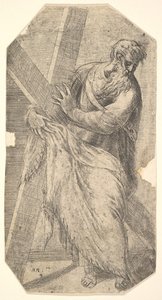 Saint Andrew holder et stort kors, fra 'Christ and the Apostles', ca. 1548-50. av Andrea Schiavone