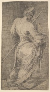 Saint James Major holder en stav og en bok vendt mot høyre, fra Kristus og Apo..., ca. 1548-50. av Andrea Schiavone