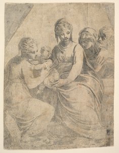 Jomfruen og barnet akkompagnert av helgener, ca. 1540-50. av Andrea Schiavone