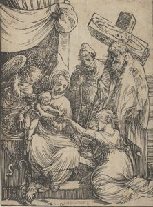 Ekteskapet til Saint Catherine, 1550-60. av Andrea Schiavone