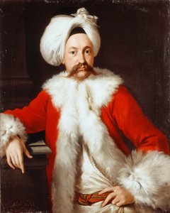 Portrett av en gentleman stående, halvlang, i orientalsk kostyme,