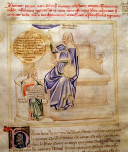 Allegorier av astrologi eller astronomi i "" Song of the Seven Vertus and the Seven Liberal Arts bestemt for Bruzio Visconti "(The Song of Virtues and Sciences) av Bartolomeo di Bartoli. Akvarell av Andrea di Bartoli (aktiv mellom 1358 og