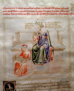 Allegorier av Grammaire i "" Chansonne des sept Vertus et des sept Arts liberales bestemt til Bruzio Visconti "(The Song of Virtues and Sciences) av Bartolomeo di Bartoli. Akvarell av Andrea di Bartoli (aktiv mellom 1358 og 1368) (ms. 599, fo
