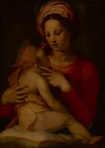 The Madonna and Child (olje på panel) av Andrea del (attr.to) Sarto