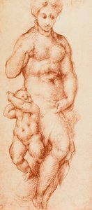 Veldedighet, tegning av Pontormo, tidligere tilskrevet Andrea del Sarto. Cabinet of Drawings and Prints, Uffizi Gallery, Firenze av Andrea del Sarto