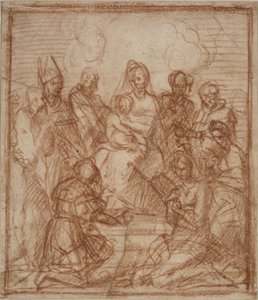 Enthroned Madonna with Child and eight saints Composition study, 1528 av Andrea del Sarto