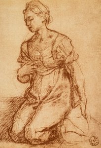 Studie av en kvinne; tegning av Andrea del Sarto. Cabinet of Drawings and Prints, Uffizi Gallery, Firenze av Andrea del Sarto