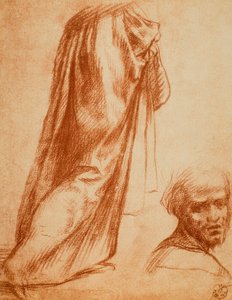 Studie av draperi og mannsportrett; tegning av Andrea del Sarto. Cabinet of Drawings and Prints, Uffizi Gallery, Firenze av Andrea del Sarto