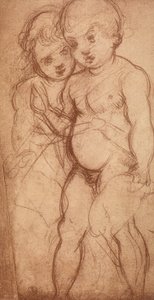 Studie av to kjeruber; tegning av Andrea del Sarto. Cabinet of Drawings and Prints, Uffizi Gallery, Firenze av Andrea del Sarto